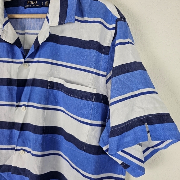 Polo Ralph Lauren Linen Newport Stripe Short Sleeve Shirt Blue White Men’s Large - Picture 3 of 10